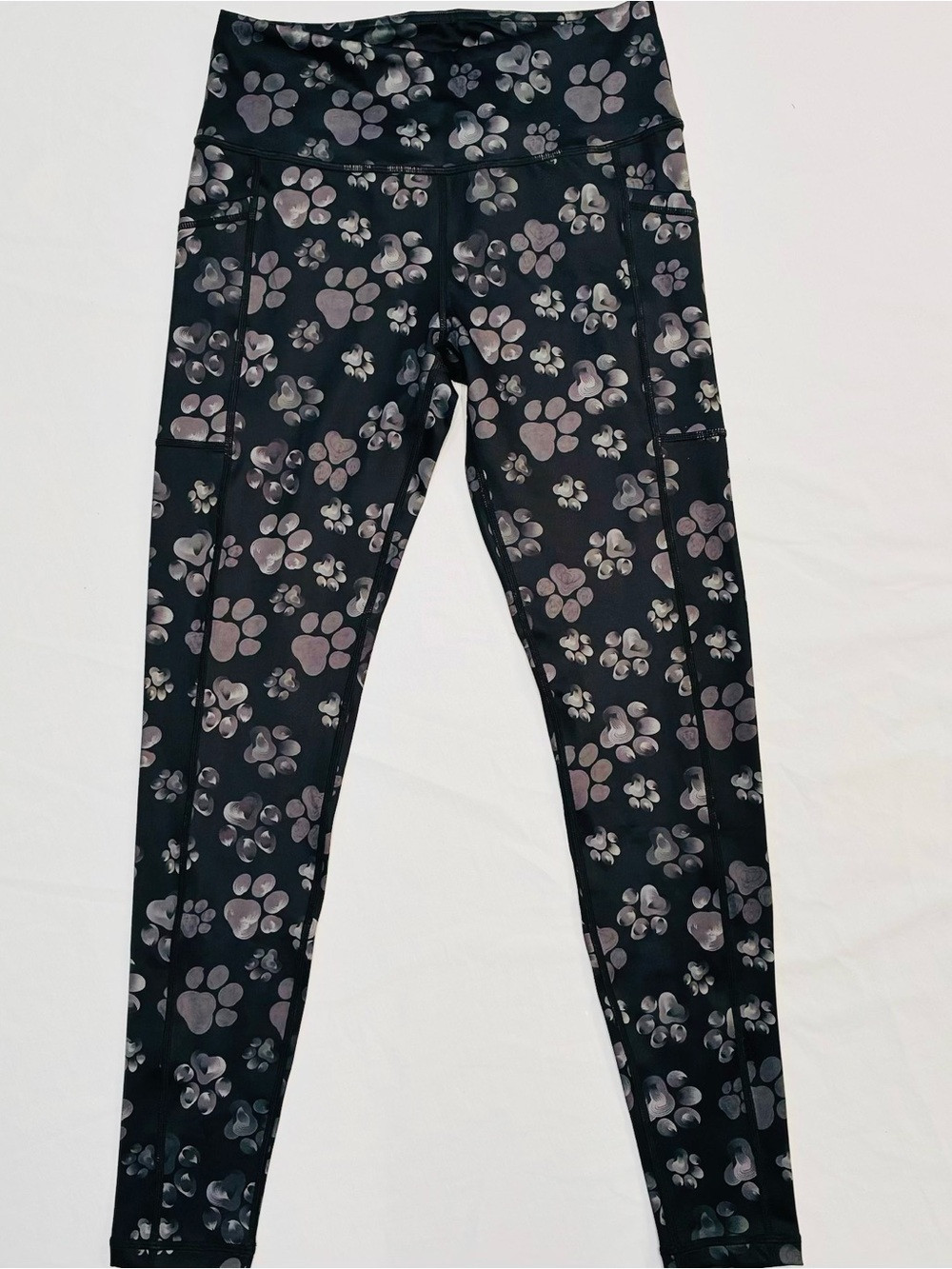 Constantly Varied Gear Black Leggings with Gray Paw Prints